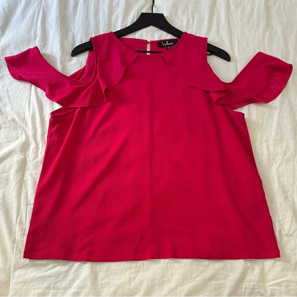 Lulu's Vibrant Pink Cold Shoulder Blouse